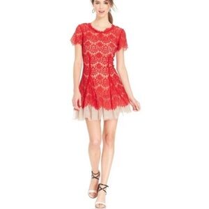 Betsy & Adam fit and flare red lace dress size 4